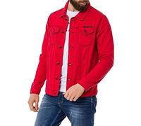 Jeansjacke CIPO & BAXX "CJ289", Herren, Gr. S, rot, Stoff, 100% Baumwolle, unifarben, regular fit normal, V-Ausschnitt, 1-Knopf-Manschette, Jacken Jeansjacke, mit Knopfleiste (68368959-S) rot