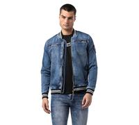 Bomberjacke CIPO & BAXX "CJ310", Herren, Gr. XL, blau, Stoff, 98% Baumwolle, 2% Elasthan, bedruckt, slim fit normal, Rundhals, Manschette, Jacken Bomberjacke, Auffällige Stickerei auf der Rückseite (4