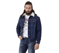 Outdoorjacke CIPO & BAXX "Jacke", Herren, Gr. L, blau, 100% Baumwolle, unifarben, regular fit normal, Jacken Outdoorjacke, mit Kunstpelz-Kragen (34172126-L) blau