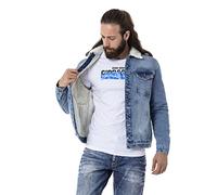 Outdoorjacke CIPO & BAXX "Jacke", Herren, Gr. M, iceblau, Stoff, 100% Baumwolle, unifarben, regular fit normal, Manschette, Jacken Outdoorjacke, mit Kunstpelz-Kragen (60079103-M) iceblau