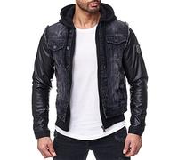 Cipo & Baxx Herren Jeansjacke mit Kapuze Vintage Urban Style | Regular Fit, Doppeljacken-Optik, modische Details, Denim-Look, Freizeit, Alltag und Übergangszeit