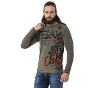 Cipo & Baxx Herren Langarmshirt Batik Print Rundhals Knopf CL518 Khaki M