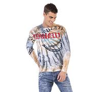 Cipo & Baxx Herren Langarmshirt Rundhals Print Longsleeve Longshirt Sweatshirt CL453 Braun S
