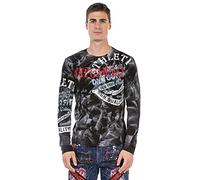 Cipo & Baxx Herren Langarmshirt Rundhals Print Longsleeve Longshirt Sweatshirt CL453 Schwarz XL