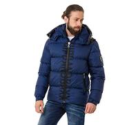 Cipo & Baxx Herren Mantel CM201 Blau - Stylische Winterjacke im modernen Design mit warmem Innenfutter, abnehmbarer Kapuze und funktionalen Details für kalte Tage - CM201 Blau 3XL