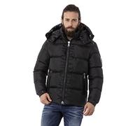 Cipo & Baxx Herren Mantel CM201 Schwarz - Stylische Winterjacke im modernen Design mit warmem Innenfutter, abnehmbarer Kapuze und funktionalen Details für kalte Tage - CM201 Schwarz XL