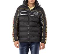 Cipo & Baxx Herren Mantel CM218 Schwarz - Stylische Winterjacke im modernen Design mit warmem Innenfutter, abnehmbarer Kapuze und funktionalen Details für kalte Tage - CM218 Schwarz XL