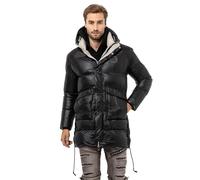 Cipo & Baxx Herren Mantel CM219 Schwarz - Stylische Winterjacke im modernen Design mit warmem Innenfutter, abnehmbarer Kapuze und funktionalen Details für kalte Tage - CM219 Schwarz M