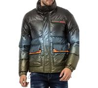 Cipo & Baxx Herren Mantel CM221 Khaki - Stylische Winterjacke im modernen Design mit warmem Innenfutter, abnehmbarer Kapuze und funktionalen Details für kalte Tage - CM221 Khaki S