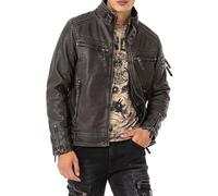 Cipo & Baxx Herren Kunstlederjacke Bikerjacke Übergangsjacke Jacke CM223 Grau M