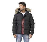 Cipo & Baxx Herren Mantel CM227 Schwarz - Stylische Winterjacke im modernen Design mit warmem Innenfutter, abnehmbarer Kapuze und funktionalen Details für kalte Tage - CM227 Schwarz L