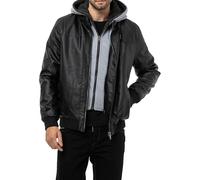 Cipo & Baxx Herren Jacke Kunstleder Sweatkapuze Reißverschluss 2 in 1 Optik mit Plüschfutter Übergangsjacke CM214 Schwarz S