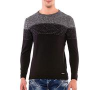Rundhalspullover CIPO & BAXX "Pullover", Herren, Gr. L, schwarz (schwarz, grau), 50% Baumwolle, 50% Polyacryl, gemustert, regular fit, Pullover Rundhalspullover, mit Farbverlauf (76045919-L) schwarz,