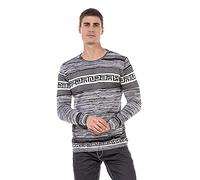 Cipo & Baxx Herren Strickpullover Streifen Muster Strick Rundhals Langarm Pullover CP244 Grey XL