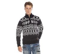 Strickpullover CIPO & BAXX "Pullover", Damen, Gr. L, blau (dunkelblau), Feinstrick, 100% Polyacryl, gestreift, regular fit, Rundhals, Pullover Strickpullover, mit winterlichem Motiv (52248105-L) dunke