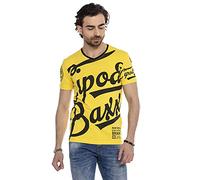 Cipo & Baxx Herren Sommer T-Shirt Kurzarm Allover Print Rundhals Baumwolle Shirt CT635 Gelb M