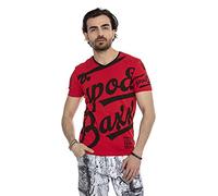 Cipo & Baxx Herren Sommer T-Shirt Kurzarm Allover Print Rundhals Baumwolle Shirt CT635 Rot XL