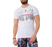 Cipo & Baxx Herren Strasssteine Print T-Shirt Kurzarm CT733 Weiß XXL