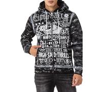 Cipo & Baxx Herren Sweatjacke Hoodie Alloverprint Kapuze Sweater Pullover Jacke Reißverschluss CL544 Schwarz M