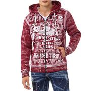Cipo & Baxx Herren Sweatjacke Hoodie Alloverprint Kapuze Sweater Pullover Jacke Reißverschluss CL544 Burgundy L