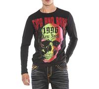 CIPO & BAXX® Langarmshirt mit stylischen Strass-Applikationen, schwarz, L BLACK