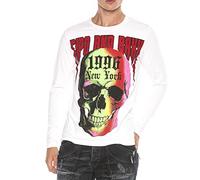 Cipo & Baxx Herren Sweatshirt CL406 Weiß - Stylischer Pullover im Modernen Streetwear Look mit Rundhals & Print - Bequemer Sweater für Alltag, Freizeit & Party - CL406 Weiß XXL