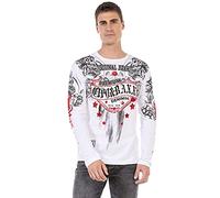 Cipo & Baxx Herren Sweatshirt CL450 Weiß - Stylischer Pullover im Modernen Streetwear Look mit Rundhals & Print - Bequemer Sweater für Alltag, Freizeit & Party - CL450 Weiß S