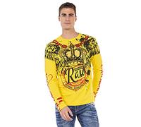 Cipo & Baxx Herren Sweatshirt CL451 Gelb - Stylischer Pullover im Modernen Streetwear Look mit Rundhals & Print - Bequemer Sweater für Alltag, Freizeit & Party - CL451 Gelb M