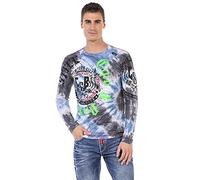Cipo & Baxx Herren Sweatshirt CL476 Blau - Stylischer Pullover im Modernen Streetwear Look mit Rundhals & Print - Bequemer Sweater für Alltag, Freizeit & Party - CL476 Blau XL