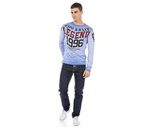 Cipo & Baxx Herren Langarmshirt Longsleeve Batikwaschung Frontprint Sweater CL486 Blau M