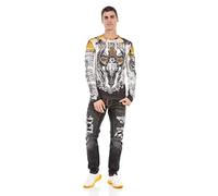 Cipo & Baxx Herren Sweatshirt CL492 Ecru - Stylischer Pullover im Modernen Streetwear Look mit Rundhals & Print - Bequemer Sweater für Alltag, Freizeit & Party - CL492 Ecru XL