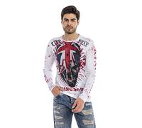 Cipo & Baxx Herren Sweatshirt CL498 Weiß - Stylischer Pullover im Modernen Streetwear Look mit Rundhals & Print - Bequemer Sweater für Alltag, Freizeit & Party - CL498 Weiß XL