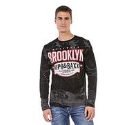 Cipo & Baxx Herren Sweatshirt CL487 Schwarz - Stylischer Pullover im Modernen Streetwear Look mit Rundhals & Print - Bequemer Sweater für Alltag, Freizeit & Party - CL487 Schwarz XL