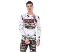 Cipo & Baxx Herren Langarmshirt Longsleeve Print Marmor Design Sweatshirt CL487 Weiß S