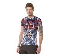 Cipo & Baxx Herren T-Shirt Allover Print Batik Design Kurzarm Rundhals Shirt CT685 Indigo L