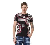 Cipo & Baxx Herren T-Shirt Baumwolle Print Ausgefallen Rundhals Freizeitshirt CT692 Schwarz L