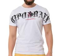 Cipo & Baxx Herren T-Shirt Baumwolle Rundhalsausschnitt mit Kursiver Schriftart CT768 Weiß L