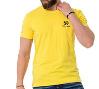 Cipo & Baxx Herren T-Shirt Freizeit Baumwolle Kurzarm V-Ausschnitt Logo-Print Shirt CT740 Gelb XXL
