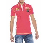 Poloshirt CIPO & BAXX, Herren, Gr. L, fuchia, Jersey, Obermaterial: 95% Baumwolle, 5% Elasthan, kontrastfarbene Details, mehrfarbig, regular fit normal, Rundhals, Bündchen kontrastfarben, Shirts (9610