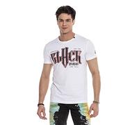 Cipo & Baxx Herren T-Shirt Freizeitshirt Kurzarm Rundhalsausschnitt Print Casual CT617 Weiß XL