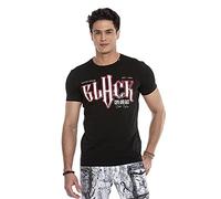 Cipo & Baxx Herren T-Shirt Freizeitshirt Kurzarm Rundhalsausschnitt Print Casual CT617 Schwarz M
