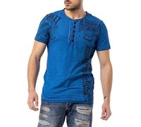 Cipo & Baxx Herren T-Shirt Henley Knopfleiste Rundhalsausschnitt Print Baumwolle CT789 Saxeblau M