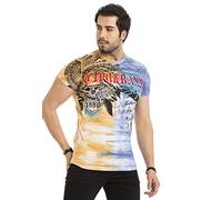 Cipo & Baxx Herren T-Shirt Print Batik Vintage Kurzarm Fashion Rundhals Shirt CT684 Gelb L