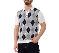 Cipo & Baxx Herren Strick T-Shirt Polo Karo Muster Vintage Kurzarm Shirt CT753 Weiß L