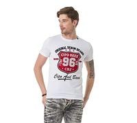 Cipo & Baxx Herren T-Shirt Sportlich Elegant Print Rundhals Kurzarm Strasssteine Freizeitshirt CT670 Weiß M