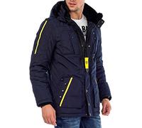 Cipo & Baxx Herren Winterjacke Kapuzenjacke Fellkragen Parka Mantel Jacke Steppjacke Gr L Dunkelblau