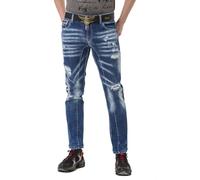 Cipo & Baxx Herren Jeans Hose Used Destroyed Regular Fit Naht Design Denim Pants CD781 Blau W38 L32