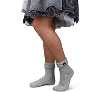 Circle Five Trachtensocken Kniebundstrümpfe fürs Oktoberfest Damen und Herren - Kurz & Lang, zu Dirndl & Lederhose Farbe Silbermelange mit Trachtenknopf Größe 35/38