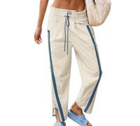CITASHION Lässige lockere Hose mit Kordelzug für Damen, leicht, Baggy, Kontrastfarbe, Workout, Y2k Trainingshose, Blau Beige, S
