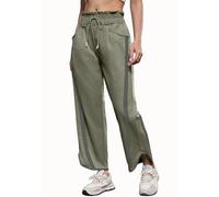 CITASHION Lässige lockere Hose mit Kordelzug für Damen, leicht, Baggy, Kontrastfarbe, Workout, Y2k Trainingshose, Grün (Army Green), M
